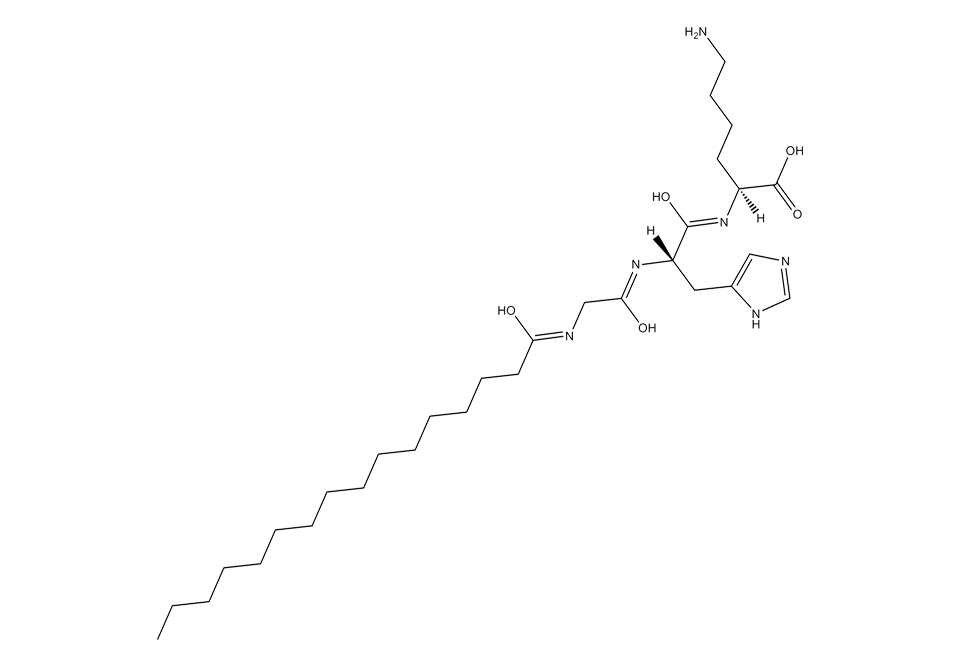 فرمول شیمیایی پالمیتوئیل تری‌پپتید 1 که تاثیر زیادی در اثربخشی کرم ترمیم‌کننده قوی اِسکار کنورت فید اولترا دارد